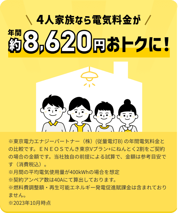 4人家族なら電気料金が年間約8,620円おトクに！