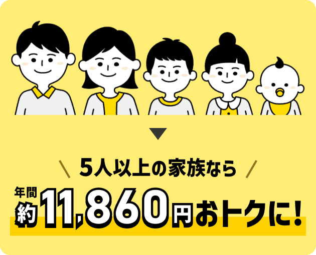 5人以上の家族なら年間約11,860円おトクに!